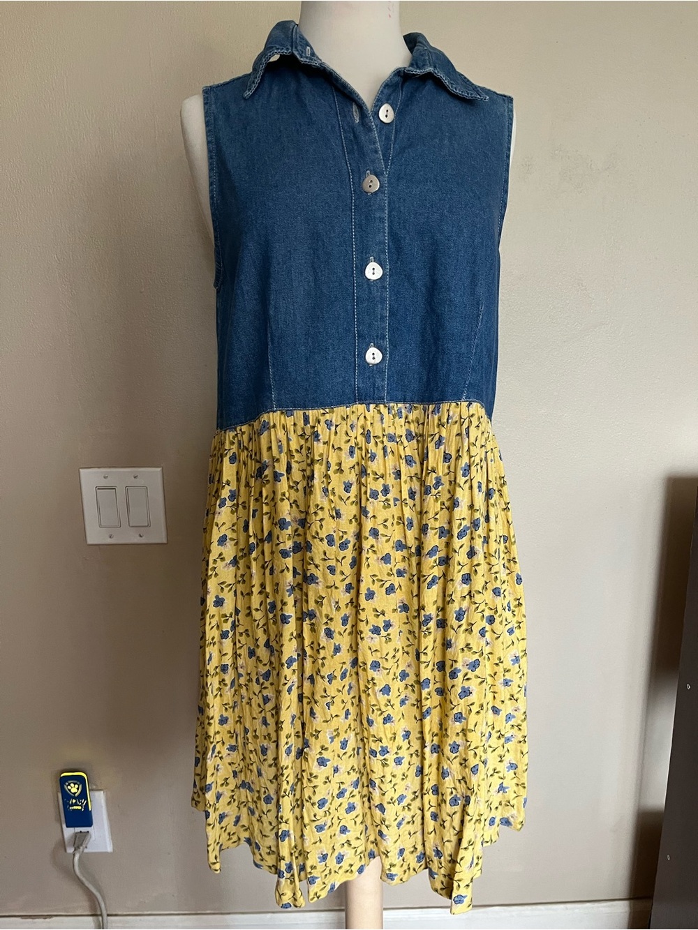 Ty Denim Bodice Yellow Floral Casual Dress